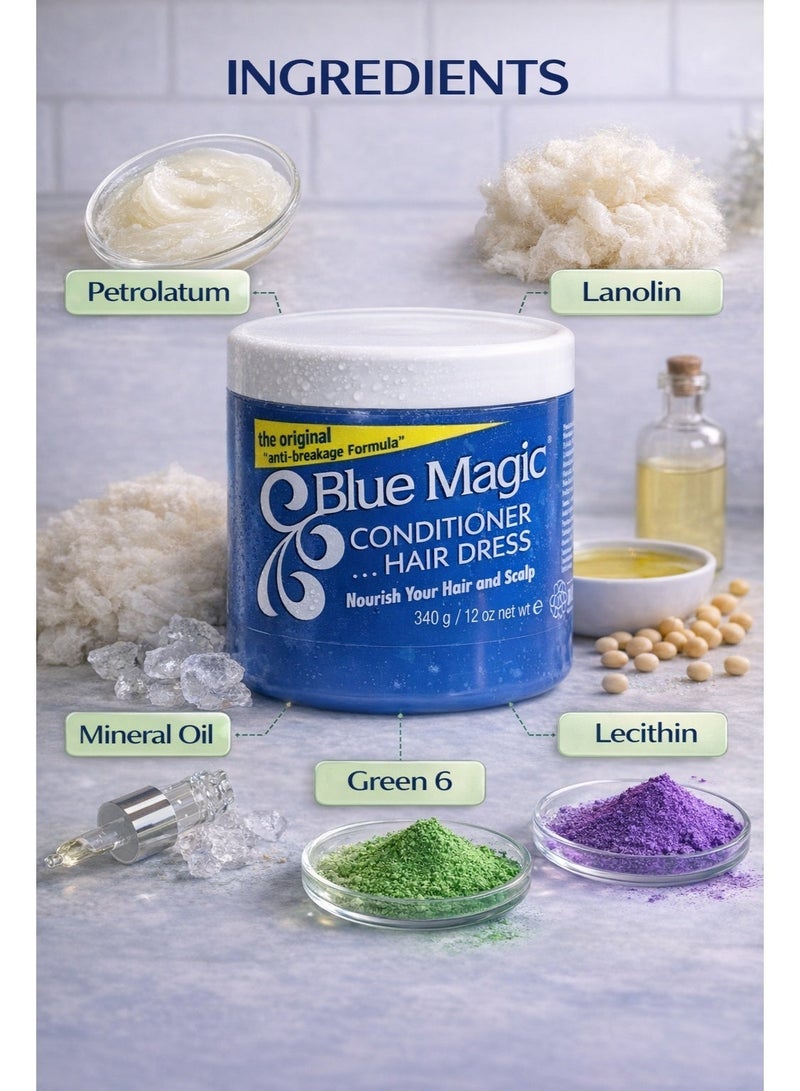 بلو ماجيك بلسم بلو ماجيك للشعر، تركيبة أصلية مضادة للتقصف، 340 غرام (12 أونصة) - كريم للشعر مقاوم للرطوبة للشعر الجاف والمجعد والمعرض للتقصف - Image 3